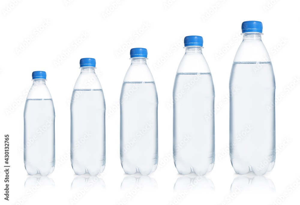 Naklejka premium Set with different bottles of pure water on white background