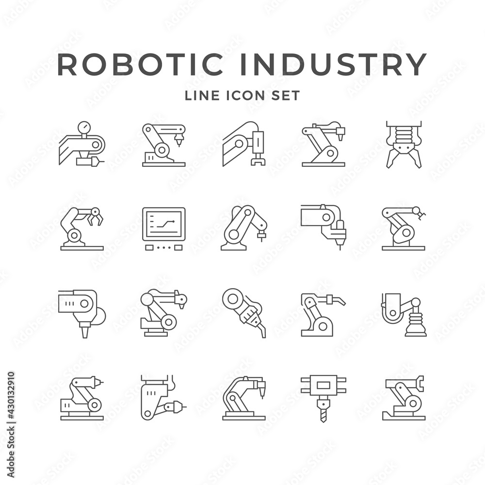 Set line icons of robotic industry Set line icons of robotic industry
