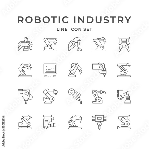 Set line icons of robotic industry
