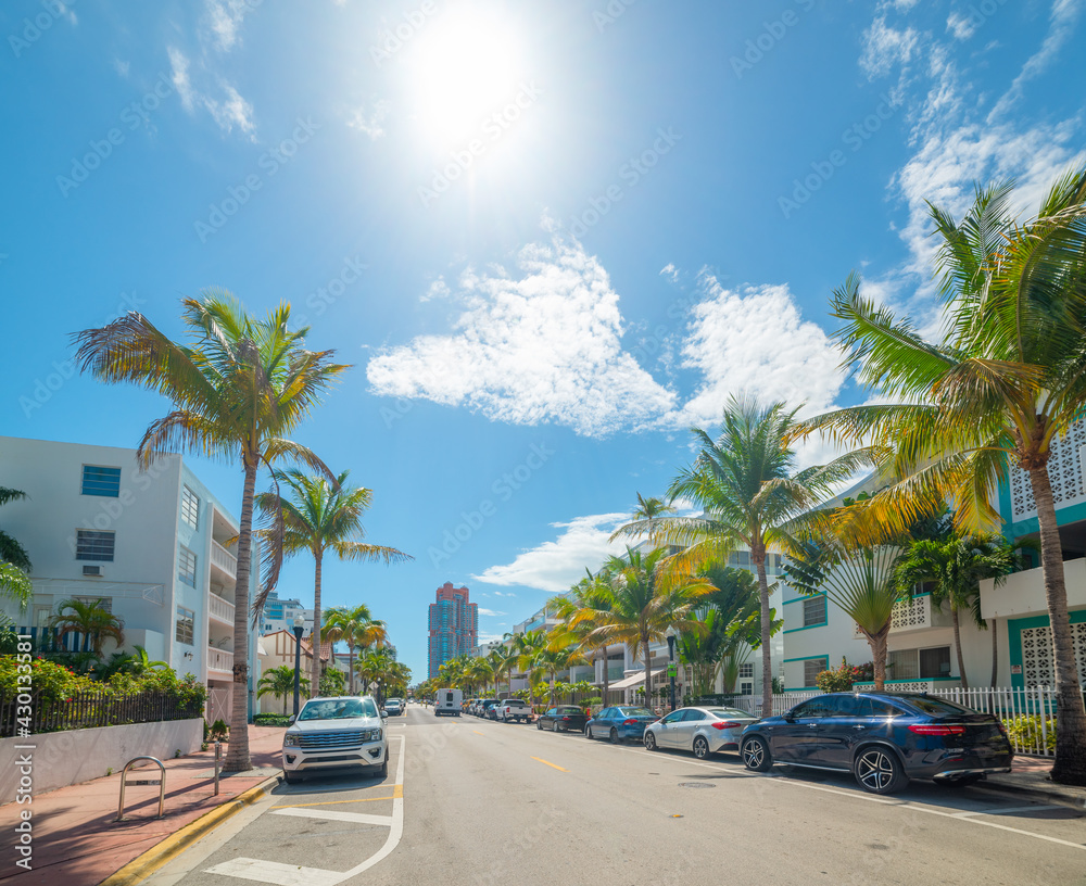 Sun shining over beautiful Miami Beach in winter
