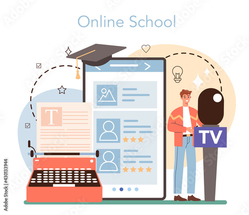 Journalist online service or platform. TV reporter interviewing