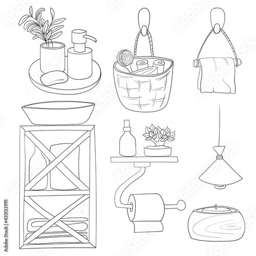 Bathroom hand drawn elements in scandinavian style