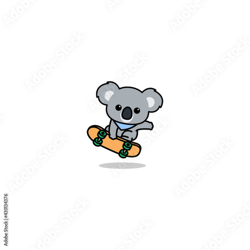 Photography Cute koala playing skateboard cartoon, vector illustration