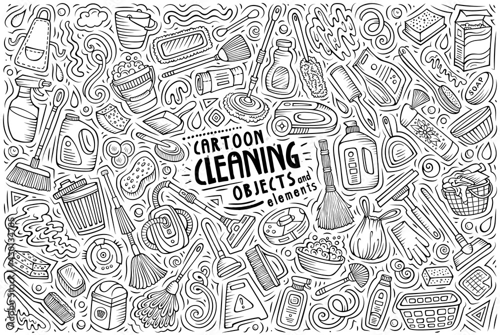 Cartoon set of Cleaning theme items, objects and symbols Cartoon set of Cleaning theme items, objects and symbols