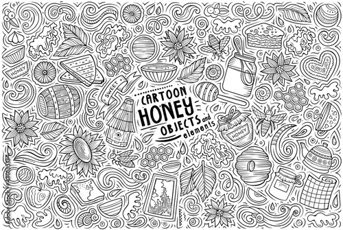 Cartoon set of Honey theme items, objects and symbols