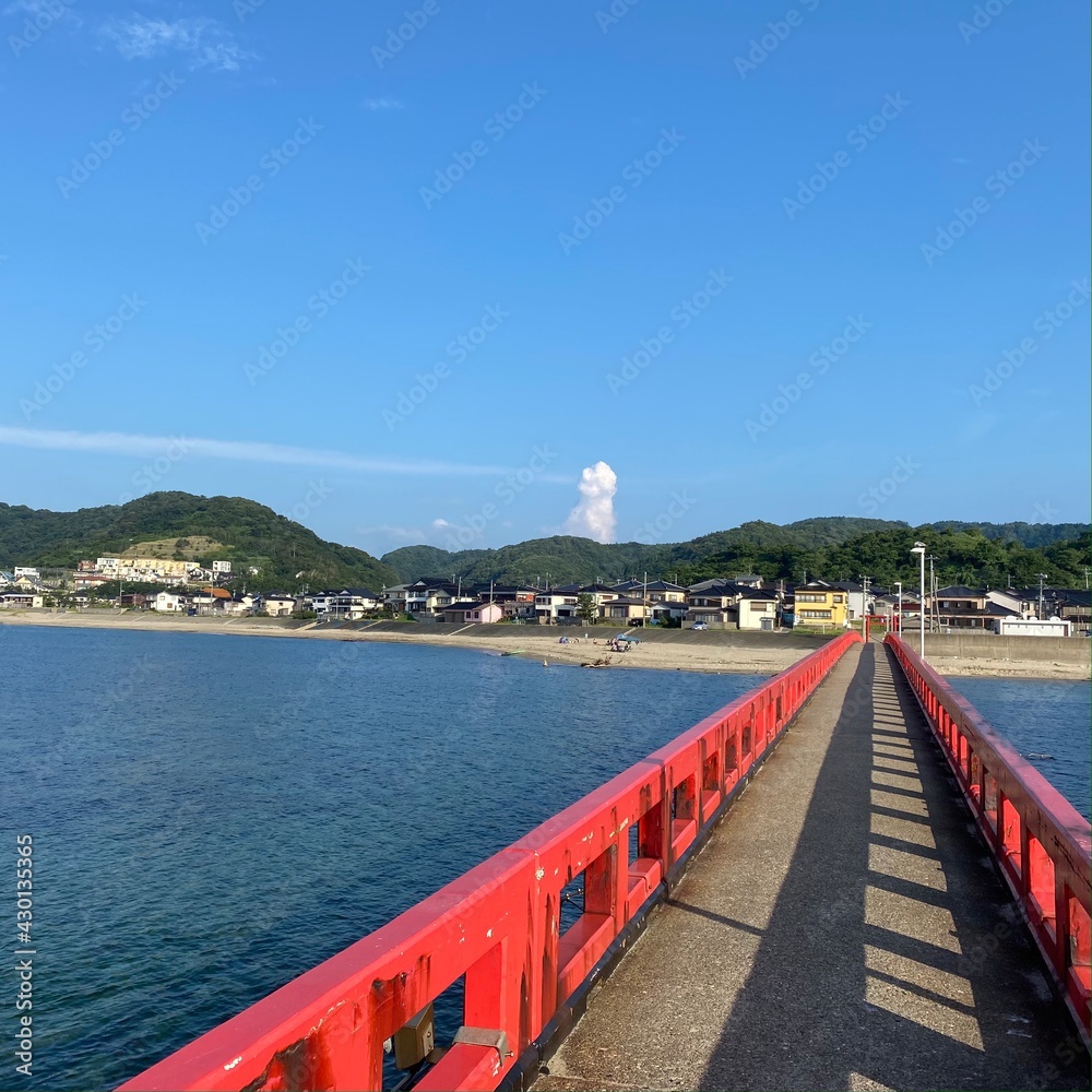 bridge sea mountain but sky