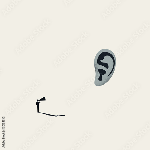 Listening to suggestion vector concept. Symbol of business consultant, advice. Minimal art illustration.
