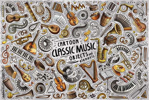 Cartoon set of Classic Music theme items, objects and symbols