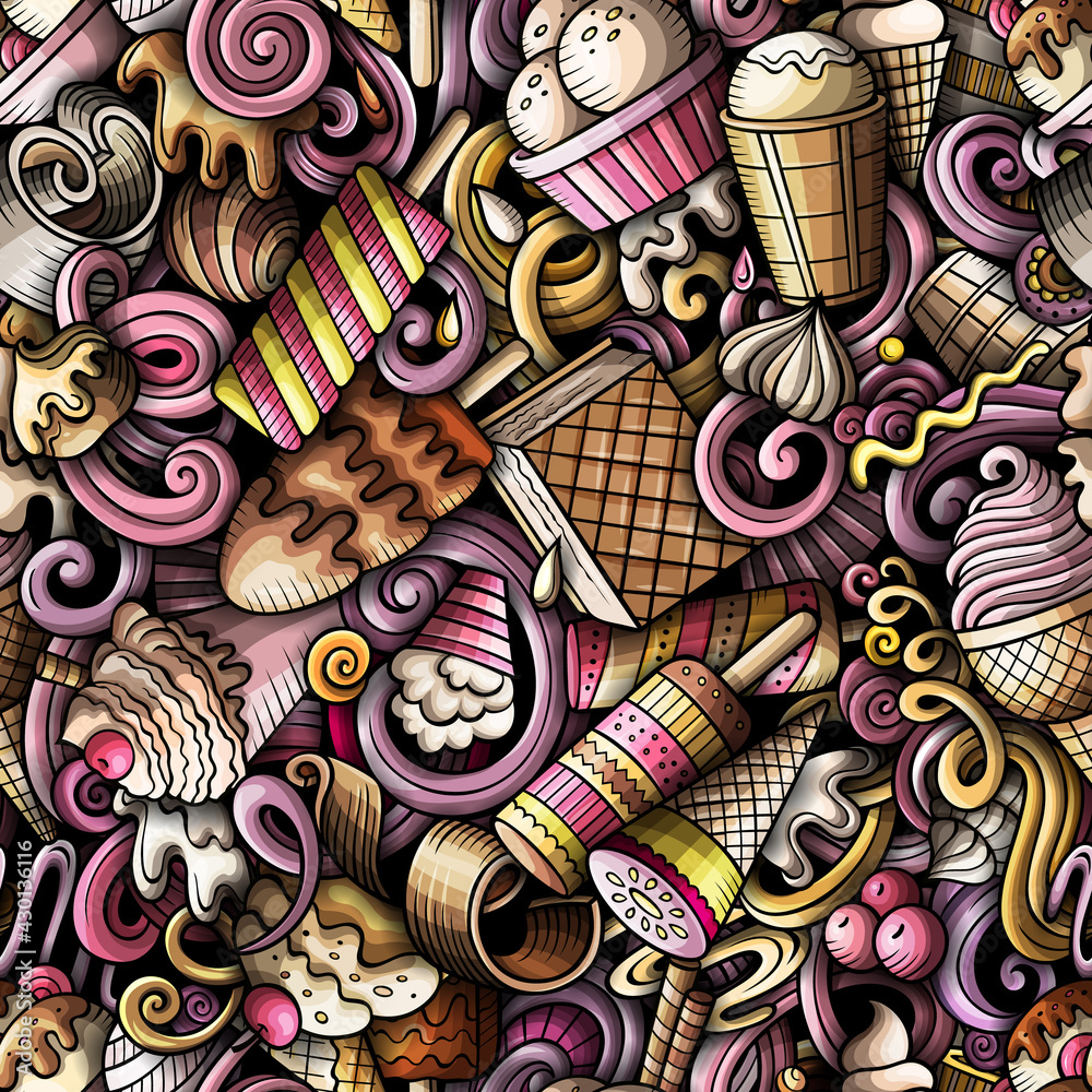 Cartoon doodles Ice-cream seamless pattern. Cartoon doodles Ice-cream seamless pattern.