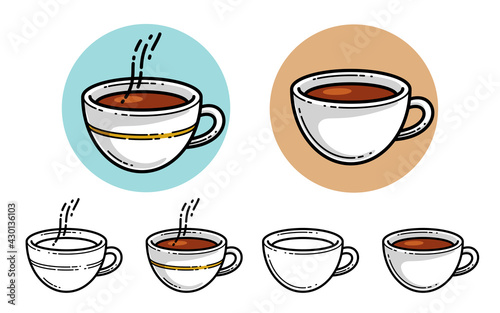 Cup of coffee vector illustration or icon isolated on white, hot beverage at morning, coffee shop, break in work during a day.