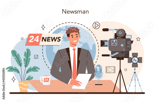 TV presenter concept. Television host in studio. Broadcaster