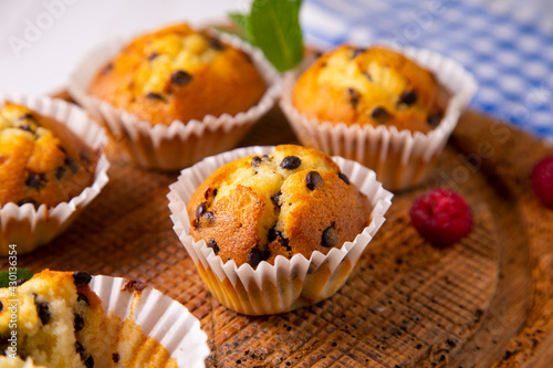 Chocolate magdalenas with chocolate. Traditional spanish muffins recipe.