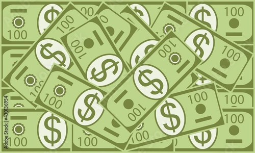 Scattered dollars flat illustration. Wealth concept and symbol of success. Vector background of US dollar banknotes in cartoon style.