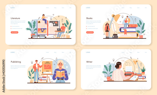 Professional writer web banner or landing page set. Author writing script