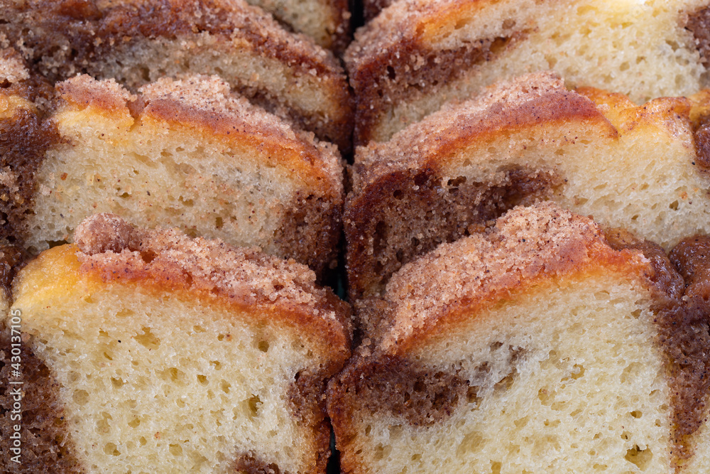 Cinnamon marble pound cake slices close view Cinnamon marble pound cake slices close view