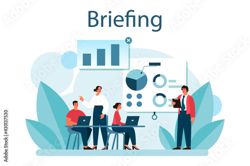 Briefing concept. Business people in front of co-workers with a relevant
