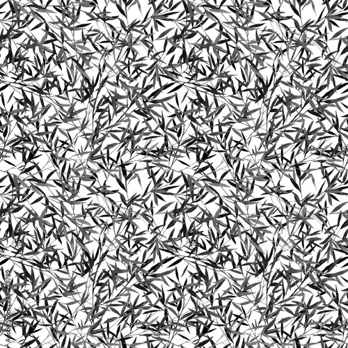 Seamless pattern with bamboo leaves. Watercolor. Black and white