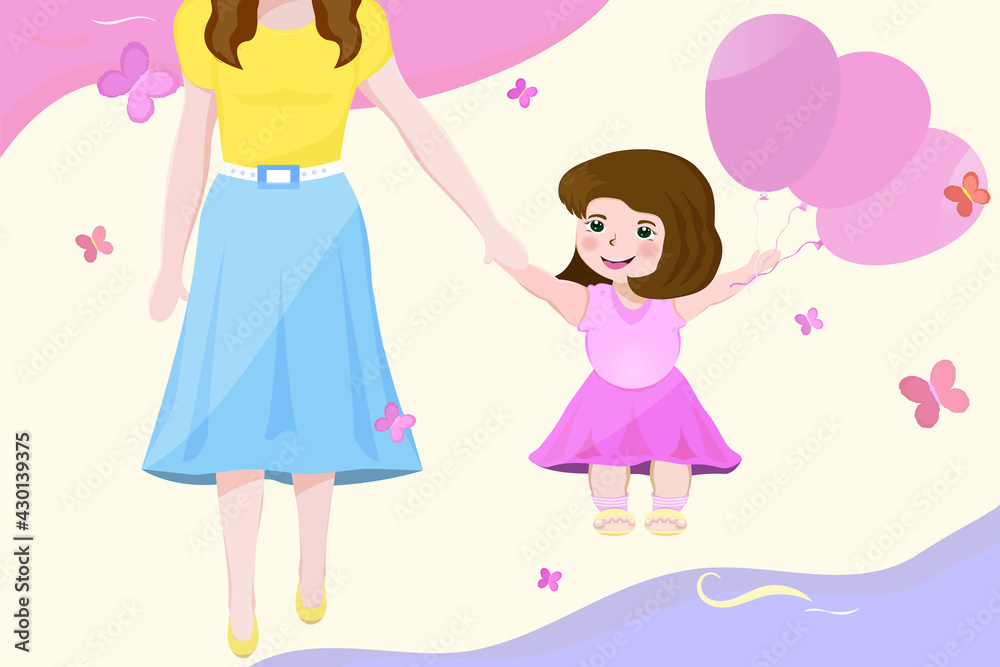 Mother and daughter.Family.White background.Concept. Dear People.Isolated.Cartoon.Vector. Child and Woman.Children.Happiness. Balloons.Butterflies Mother and daughter.Family.White background.Concept. Dear People.Isolated.Cartoon.Vector. Child and Woman.Children.Happiness. Balloons.Butterflies
