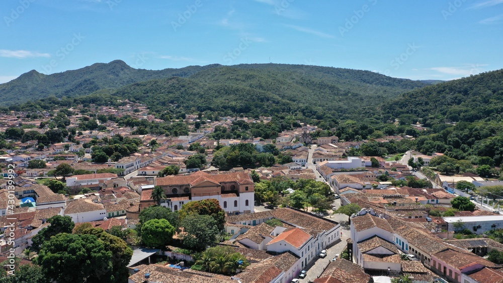 Panoramic view of the historical city of Cidade de Goias with cobblestone streets and colorful colonial houses. Goias, Brazil Panoramic view of the historical city of Cidade de Goias with cobblestone streets and colorful colonial houses. Goias, Brazil