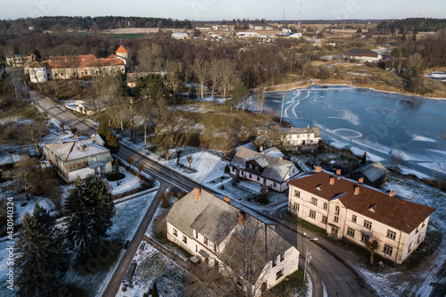 Aerial view of Alsunga village in winter, Latvia. photo
