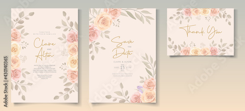 Set of beautiful soft color floral wedding invitation template