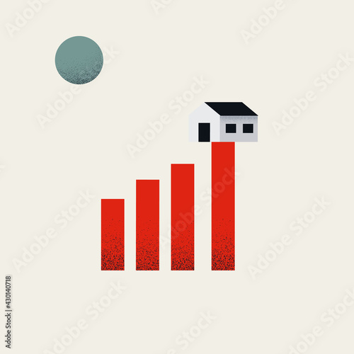 Real estate market growth vector concept. Symbol of expensive housing, high price. Minimal illustration.