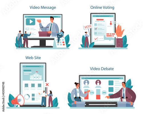 Politician online service or platform set. Idea of election and governement.