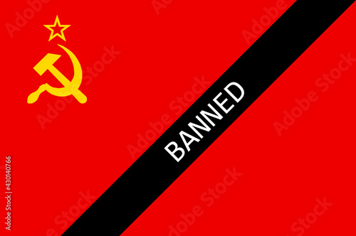 Fotografi The Soviet Union red flag with a black strip and a word banned written over it