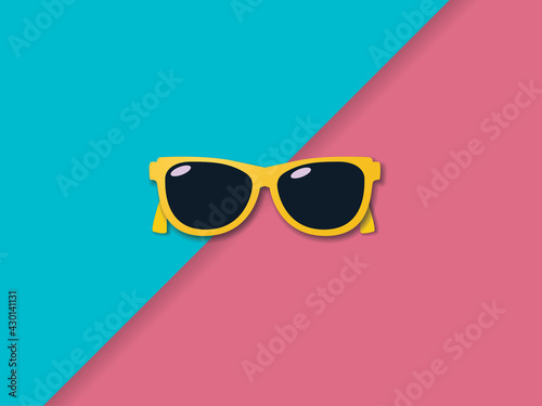 Summer and sunglasses vector concept. Symbol of vacation, hoilday, fun and relax. Minimal illustration.