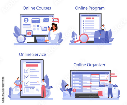 Secretary online service or platform set. Receptionist answering calls