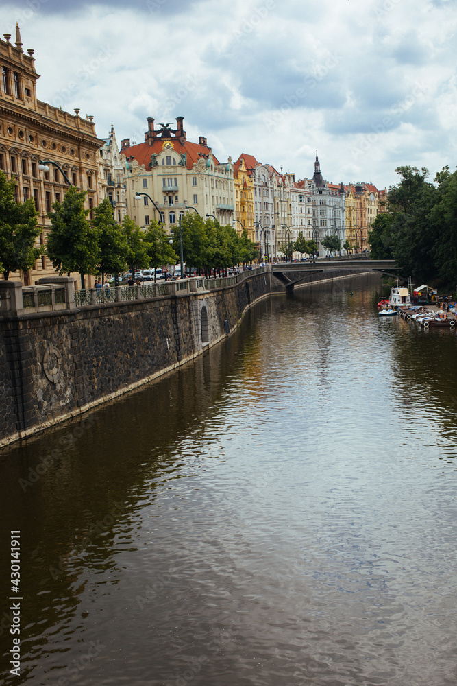 colorful architecture along the vltava river 