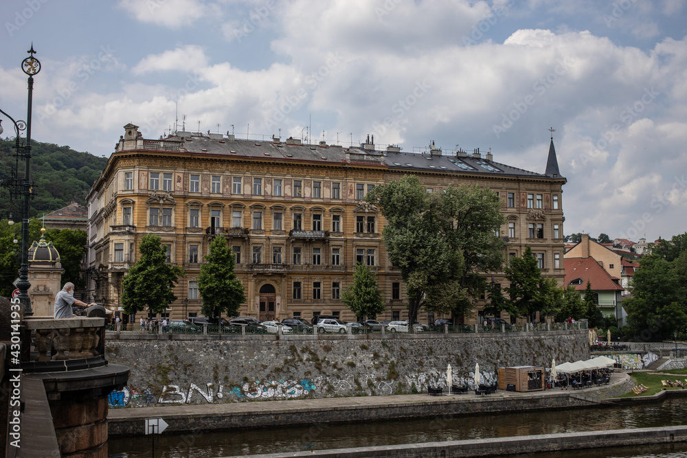 beautiful building next to the Vltava river in Prague  