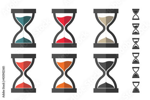 Hourglass, Sandglass Icon Set - Different Vector Illustrations - Isolated On White Background With Bonus Icons