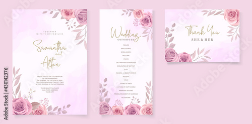 Set of beautiful soft color floral wedding invitation template