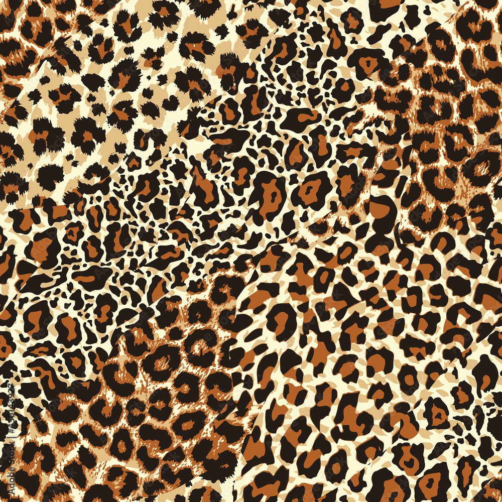 Leopard  skin patchwork vector seamless pattern