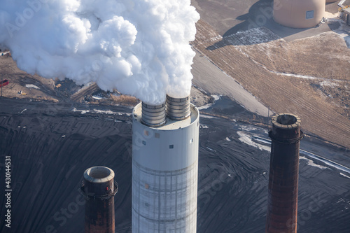 Canvas Print aerial view of power plant smoke stacks.