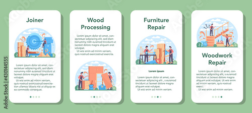 Jointer or carpenter mobile application banner set. Wooden furniture © inspiring.team