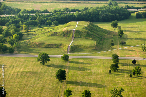 Canvastavla aerial view of Cahokia Mounds Native American burial grounds near Collinsville, Illinois, USA