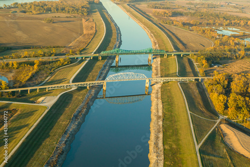 aerial view of Route 66 bridge over canal near Pontoon Beach, Illinois.
