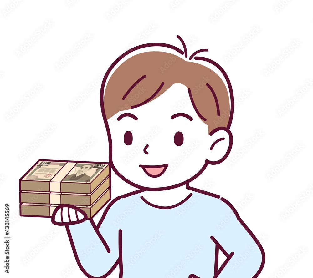 Cheerful boy in blue clothes