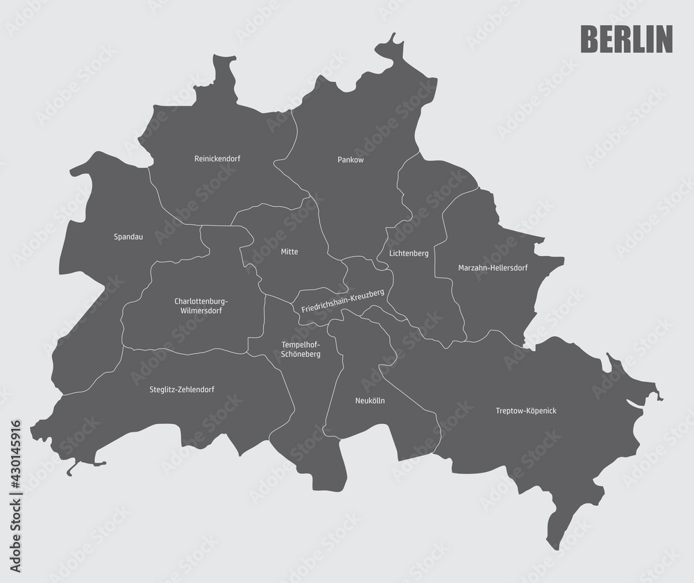 Berlin city administrative map - obrazy, fototapety, plakaty 