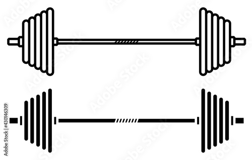 sports barbell icon. Healthy lifestyle, fitness. Black and white vector