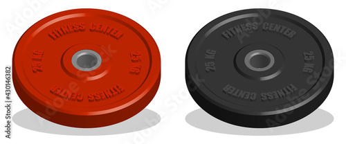 weight for sports barbell with inscription FITNESS 25 KG. Bodybuilding and sports in gym. 3d vector