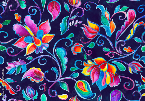 Fototapeta Naklejka Na Ścianę i Meble -  Paisley watercolor floral pattern