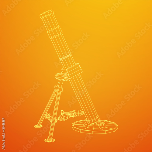 Firearm weapon army mortar and mine. Wireframe low poly mesh vector illustration