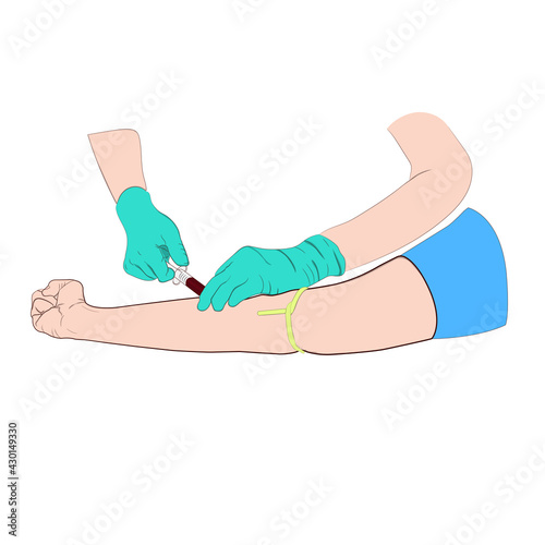 Vector illustration image a doctor using a needle to draw blood from an investigator To check the body