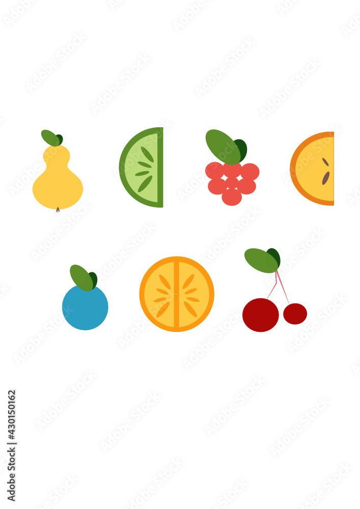 A set of fruits. Pear, lime, raspberry, apple, blueberry, orange, cherry. Fruits. Isolated. Vector illustration. A set of fruits. Pear, lime, raspberry, apple, blueberry, orange, cherry. Fruits. Isolated. Vector illustration.