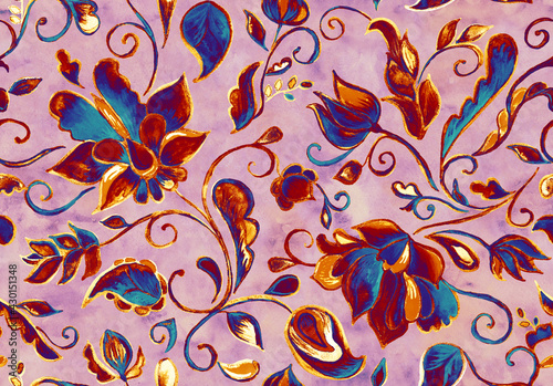 Paisley watercolor floral pattern