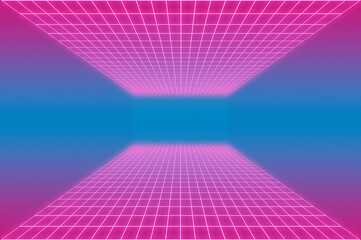 Crédence de cuisine Rose Pink and violet gradient retro-futuristic 80's glowing synthwave cyberpunk grid background with copy space  © Mykola