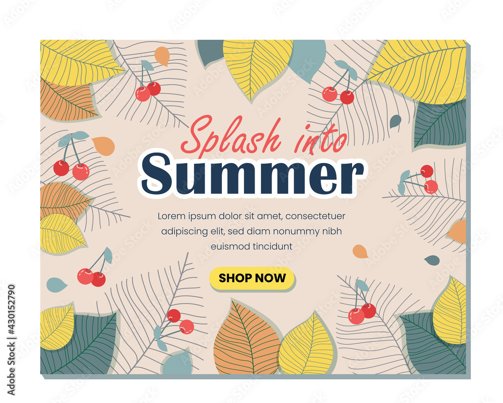 Summer banner or poster. Colorful background. Placard, flyer invitation, card, cover, advertisement. Editable ad design. Vector